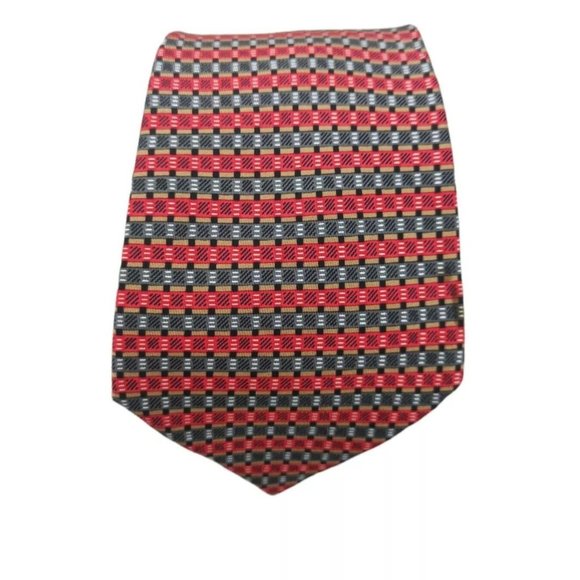 HERMÈS 816 EA Red Geometric Silk Tie FRANCE 58”/ 3.6